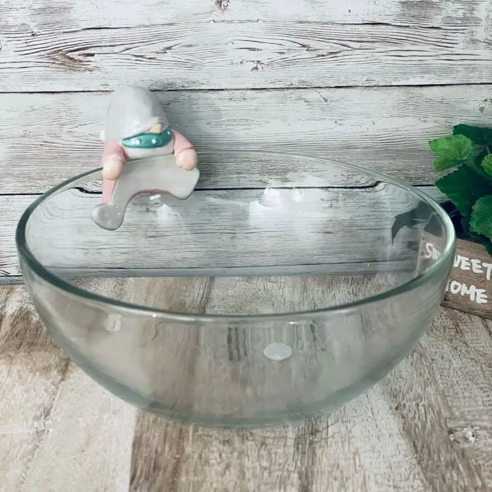 NWT Gorgeous Big 8” Glass Food container with Ceramic Hanging Removable Gnome